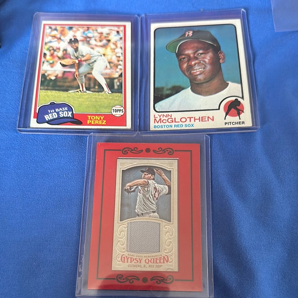 Boston Red Sox 3 Card Lot with Relic